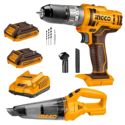 Ingco – Cordless Impact Drill Vacuum Cleaner with 2x2Ah Batteries & Charger Ingco – Cordless Impact Drill Vacuum Cleaner with 2x2Ah Batteries & Charger