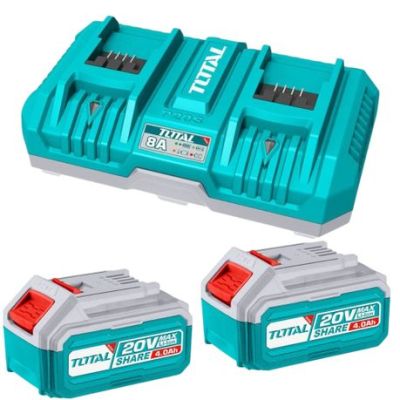 Total Tools – Dual 8Ah Fast Charger (4Ah +4Ah) with 2 x 4Ah Batteries Total Tools – Dual 8Ah Fast Charger (4Ah +4Ah) with 2 x 4Ah Batteries