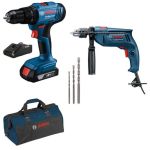 Bosch – Corded & Cordless Impact Drill Set with 2Ah Battery, Charger & Bag Bosch – Corded & Cordless Impact Drill Set with 2Ah Battery, Charger & Bag