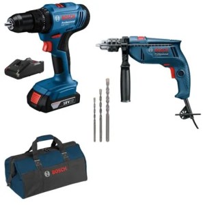 Bosch – Corded & Cordless Impact Drill Set with 2Ah Battery, Charger & Bag Bosch – Corded & Cordless Impact Drill Set with 2Ah Battery, Charger & Bag