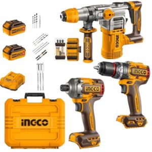 Ingco – Cordless Rotary Hammer, Drill, Impact Driver, Batteries & Charger Ingco – Cordless Rotary Hammer, Drill, Impact Driver, Batteries & Charger