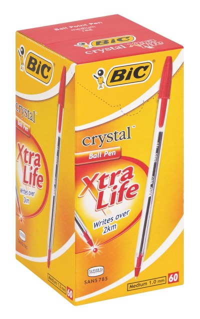 BIC Crystal Xtra Life Medium Ball Point Pen – Red (Box of 60 Barcoded pens) BIC Crystal Xtra Life Medium Ball Point Pen – Red (Box of 60 Barcoded pens)