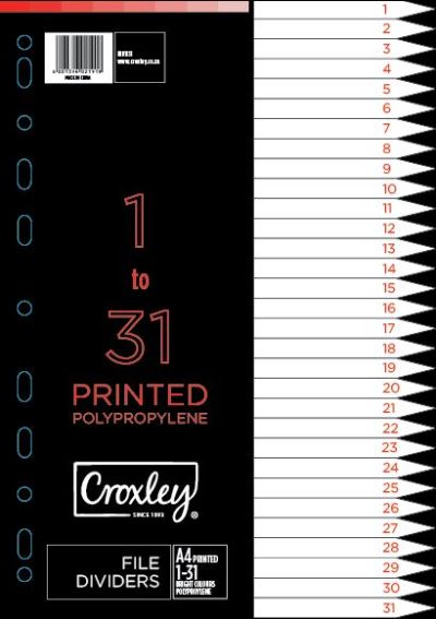 Croxley Indices Printed 1 – 31 Dividers Set Croxley Indices Printed 1 – 31 Dividers Set