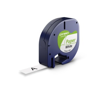 Dymo LetraTag 12mm x 4m Black on White Paper Tape Cassette Dymo LetraTag 12mm x 4m Black on White Paper Tape Cassette