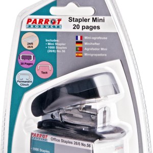 Parrot Stapler Plastic Mini – Black + Staples (1000x 26/6) Parrot Stapler Plastic Mini – Black + Staples (1000x 26/6)