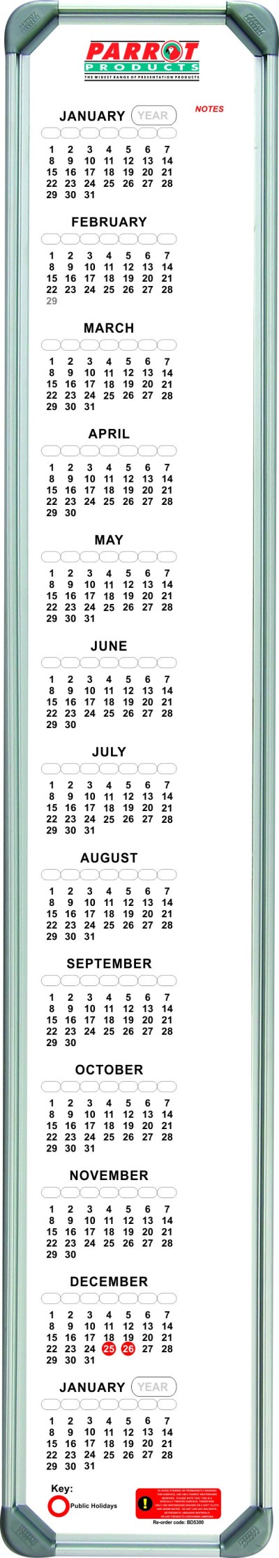 Parrot Perpetual Calendar – 1200mm x 200mm Parrot Perpetual Calendar – 1200mm x 200mm