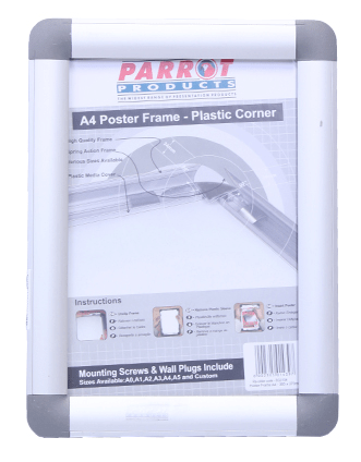 Parrot Poster Frame – Aluminium with Plastic Corners – A4 Parrot Poster Frame – Aluminium with Plastic Corners – A4