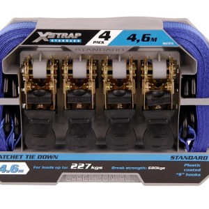 X-Strap -Ratchet Tie Down – Black & Silver – Set of 4 – 4.6M X 25mm X-Strap -Ratchet Tie Down – Black & Silver – Set of 4 – 4.6M X 25mm