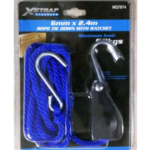 X-Strap – 2.4M X 6mm Rope & Ratchet Tie Down System – Black & Red X-Strap – 2.4M X 6mm Rope & Ratchet Tie Down System – Black & Red