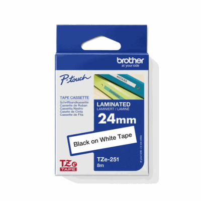Brother TZe-251 Black on White Laminated Tape 24mm Brother TZe-251 Black on White Laminated Tape 24mm