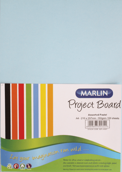 Marlin A4 Project Board 160gsm 100’s – Assorted Pastel Marlin A4 Project Board 160gsm 100’s – Assorted Pastel