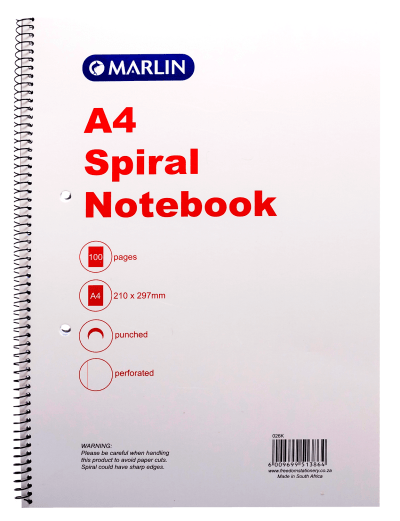 Marlin A4 100 Page Spiral Note Book Marlin A4 100 Page Spiral Note Book