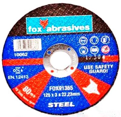 Fox Tools – Abrasive Cutting Disc Steel – 125 x 3.0mm Fox Tools – Abrasive Cutting Disc Steel – 125 x 3.0mm