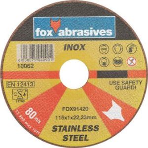 Fox Tools – Abrasive Cutting Disc Stainless Steel – 115 x 1.0mm Fox Tools – Abrasive Cutting Disc Stainless Steel – 115 x 1.0mm