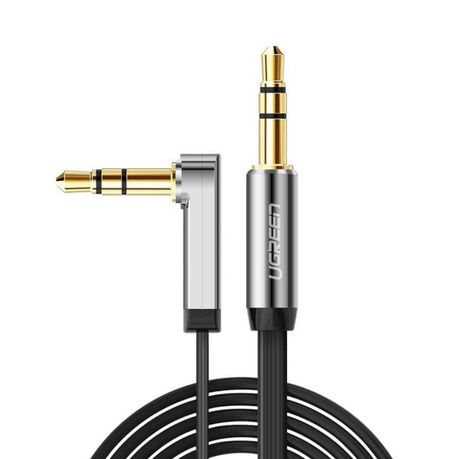 UGreen AV119 Right-angled 3.5mm Flat Aux Cable 2m – Black/Silver UGreen AV119 Right-angled 3.5mm Flat Aux Cable 2m – Black/Silver
