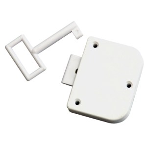 Cupboard Lock Plastic Wht 59X46mm 1 Key Cupboard Lock Plastic Wht 59X46mm 1 Key