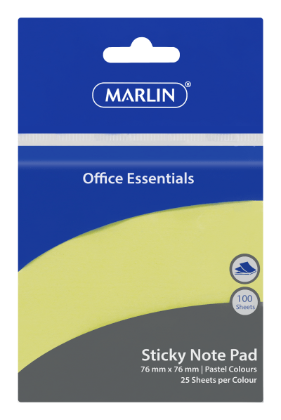 Marlin Sticky NotePad 76x76mm 100 Sheets Pastel Colours Marlin Sticky NotePad 76x76mm 100 Sheets Pastel Colours