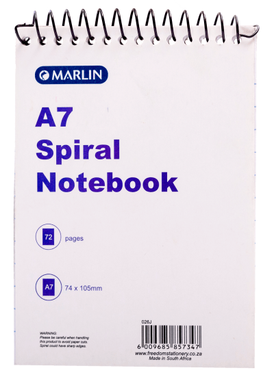 Marlin A7 72 Page Spiral Note Book (Single Book) Marlin A7 72 Page Spiral Note Book (Single Book)