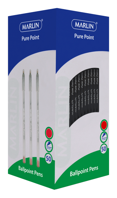 Marlin Pure Point Medium Transparent Ballpoint Pens – Red Ink (Box of 50) Marlin Pure Point Medium Transparent Ballpoint Pens – Red Ink (Box of 50)