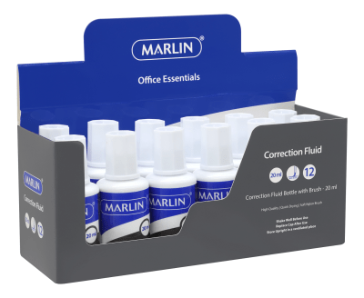 Marlin Correction Fluid Bottle 20ml with brush (Box of 12) Marlin Correction Fluid Bottle 20ml with brush (Box of 12)