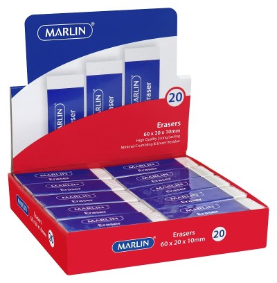 Marlin Vinyl Erasers 60 x 20 x 10mm (Box of 20) Marlin Vinyl Erasers 60 x 20 x 10mm (Box of 20)