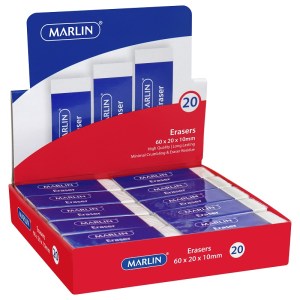 Marlin Vinyl Erasers 60 x 20 x 10mm (Box of 20) Marlin Vinyl Erasers 60 x 20 x 10mm (Box of 20)