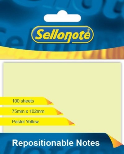 Sello-Note 100 Sheet Pastel Yellow Repositionable Notes – 75 x 102mm Sello-Note 100 Sheet Pastel Yellow Repositionable Notes – 75 x 102mm