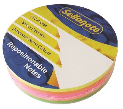 Sello-Note 150 Sheet Neon Repositionable Notes – 64mm Diameter Sello-Note 150 Sheet Neon Repositionable Notes – 64mm Diameter