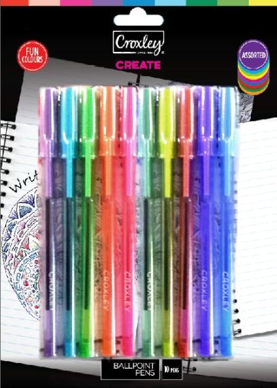 Croxley Create Capped Ballpoint Pens – Assorted Fun (Blister of 10) Croxley Create Capped Ballpoint Pens – Assorted Fun (Blister of 10)
