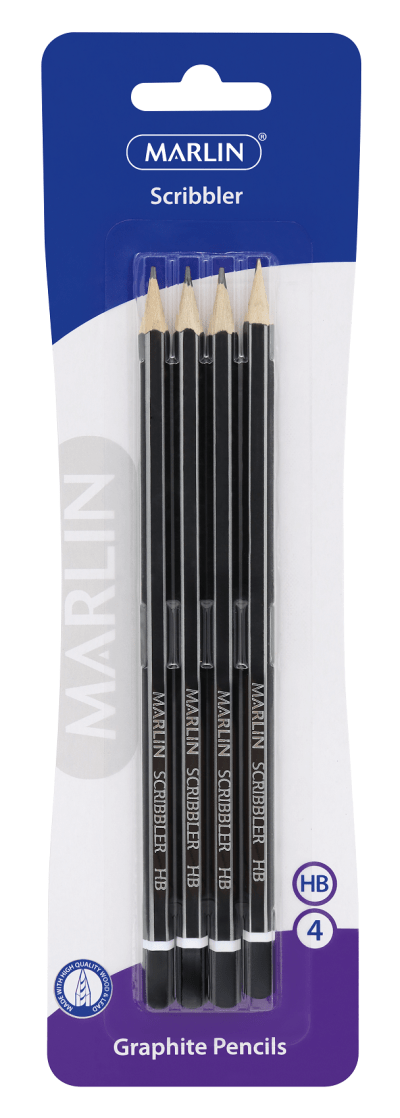 Marlin Scribbler Black & Silver Striped HB Pencils – Blister of 4 Marlin Scribbler Black & Silver Striped HB Pencils – Blister of 4