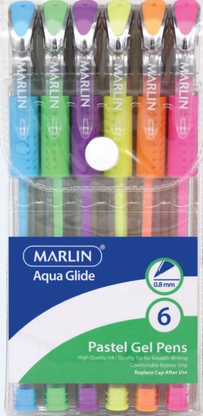 Marlin Flash-Ink Pastel Gel Pens – Blister of 6 Marlin Flash-Ink Pastel Gel Pens – Blister of 6