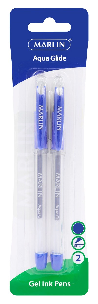 Marlin Aqua Glide 0.7mm Gel Ink Pens – Blue (Blister of 2) Marlin Aqua Glide 0.7mm Gel Ink Pens – Blue (Blister of 2)