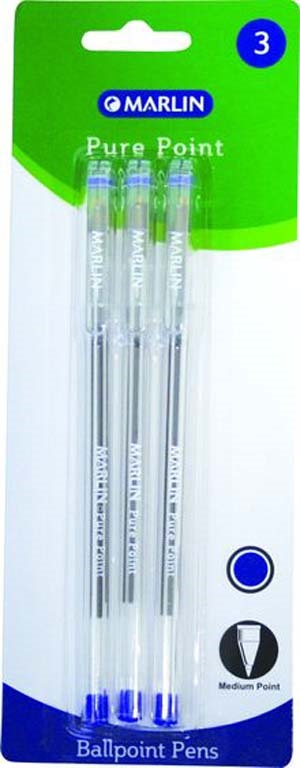 Marlin Pure Point Medium Transparent Ballpoint Pens – Blue Ink (Blister of 3) Marlin Pure Point Medium Transparent Ballpoint Pens – Blue Ink (Blister of 3)
