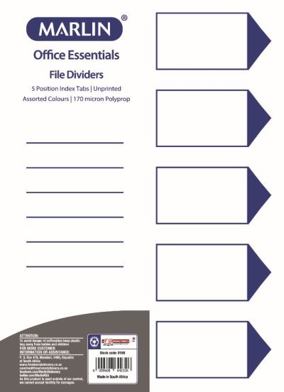 Marlin File 5 Unprinted Index Dividers Polyprop Bright Colours Marlin File 5 Unprinted Index Dividers Polyprop Bright Colours