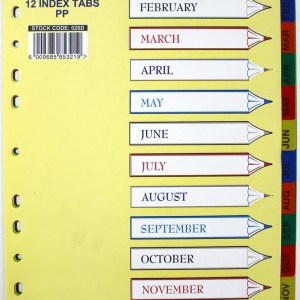 Marlin File 12 (Jan – Dec) Index Dividers Polyprop Bright Colours Marlin File 12 (Jan – Dec) Index Dividers Polyprop Bright Colours