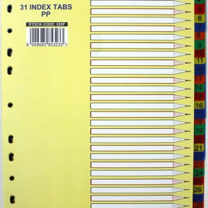 Marlin File 31 (1 – 31) Index Dividers Polyprop Bright Colours Marlin File 31 (1 – 31) Index Dividers Polyprop Bright Colours