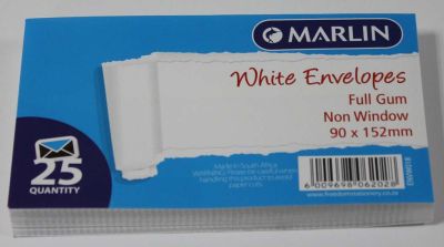 Marlin White Full Gum Non Window Envelopes – 25 Marlin White Full Gum Non Window Envelopes – 25
