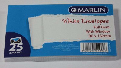 Marlin White Full Gum Window Envelopes – Pack of 25 Marlin White Full Gum Window Envelopes – Pack of 25