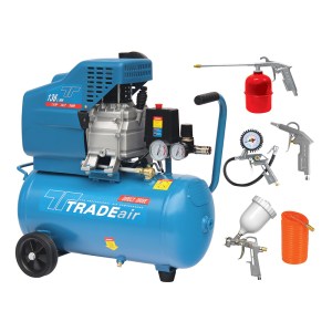 TradeAir – 24L 1.1kW 1.5HP Lubricated with 5Pc Air Tool Compressor TradeAir – 24L 1.1kW 1.5HP Lubricated with 5Pc Air Tool Compressor