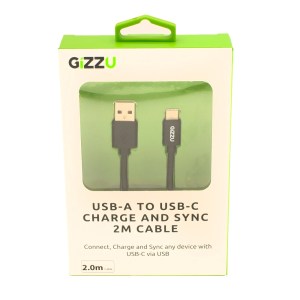 GIZZU USB2.0 A To USB-C 2m Cable – Black GIZZU USB2.0 A To USB-C 2m Cable – Black