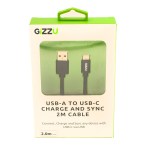 GIZZU USB2.0 A To USB-C 2m Cable – Black GIZZU USB2.0 A To USB-C 2m Cable – Black