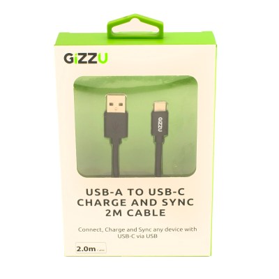 GIZZU USB2.0 A To USB-C 2m Cable – Black GIZZU USB2.0 A To USB-C 2m Cable – Black