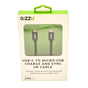 GIZZU USB-C to Micro B 2m Cable- Black GIZZU USB-C to Micro B 2m Cable- Black