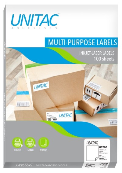 Unitac: Inkjet-Laser Multi-Purpose Labels UT200- 1 Up Unitac: Inkjet-Laser Multi-Purpose Labels UT200- 1 Up