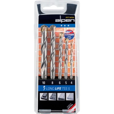 Alpen Masonry Drill Bit Set 5 Piece Long Life 4 5 6 8 10 Alpen Masonry Drill Bit Set 5 Piece Long Life 4 5 6 8 10
