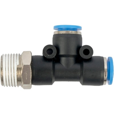 Aircraft Pu Hose Fitting Tee 10mm x 10mm x 3/8″M Aircraft Pu Hose Fitting Tee 10mm x 10mm x 3/8″M