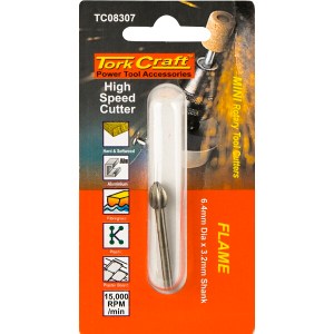 Tork Craft Mini H/Speed Cutter 6.4mm Flame 3.2mm Shank Tork Craft Mini H/Speed Cutter 6.4mm Flame 3.2mm Shank