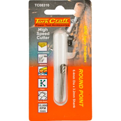 Tork Craft Mini H/Speed Cutter 6.4mm Round Point 3.2mm Shank Tork Craft Mini H/Speed Cutter 6.4mm Round Point 3.2mm Shank