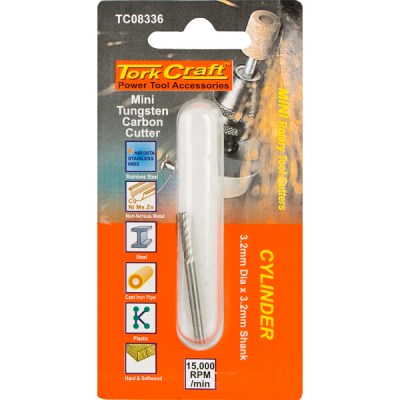 Tork Craft Mini Tungsten Carb. Cutter 2.4mm Cyl. 3.2mm Shank Tork Craft Mini Tungsten Carb. Cutter 2.4mm Cyl. 3.2mm Shank