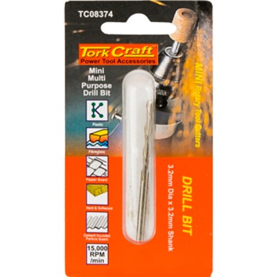 Tork Craft Mini Multipurpose Drill Bit 3.2mm x 3.2mm Shank Tork Craft Mini Multipurpose Drill Bit 3.2mm x 3.2mm Shank